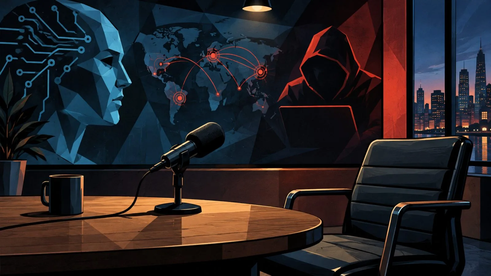 A broadcast microphone beside an empty interview chair / TokenPost.ai
