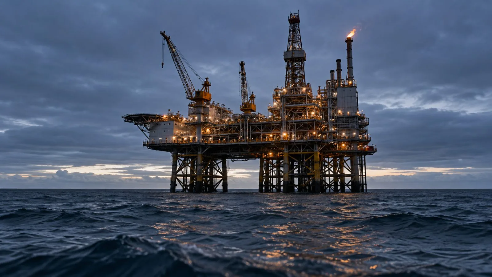 An offshore platform rises above the North Sea in predawn light / TokenPost.ai