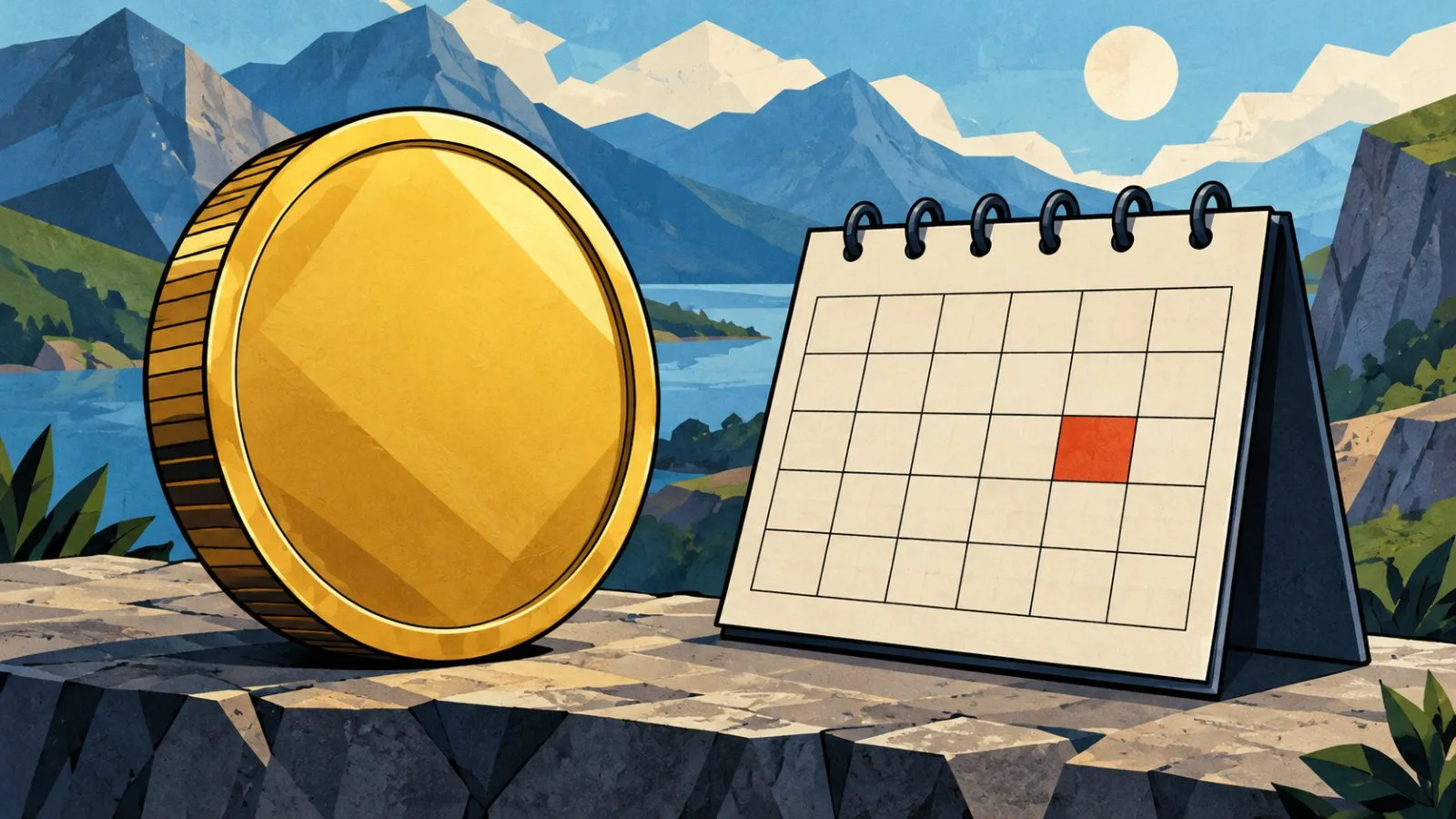 Metallic fund token beside a blank calendar page / TokenPost.ai