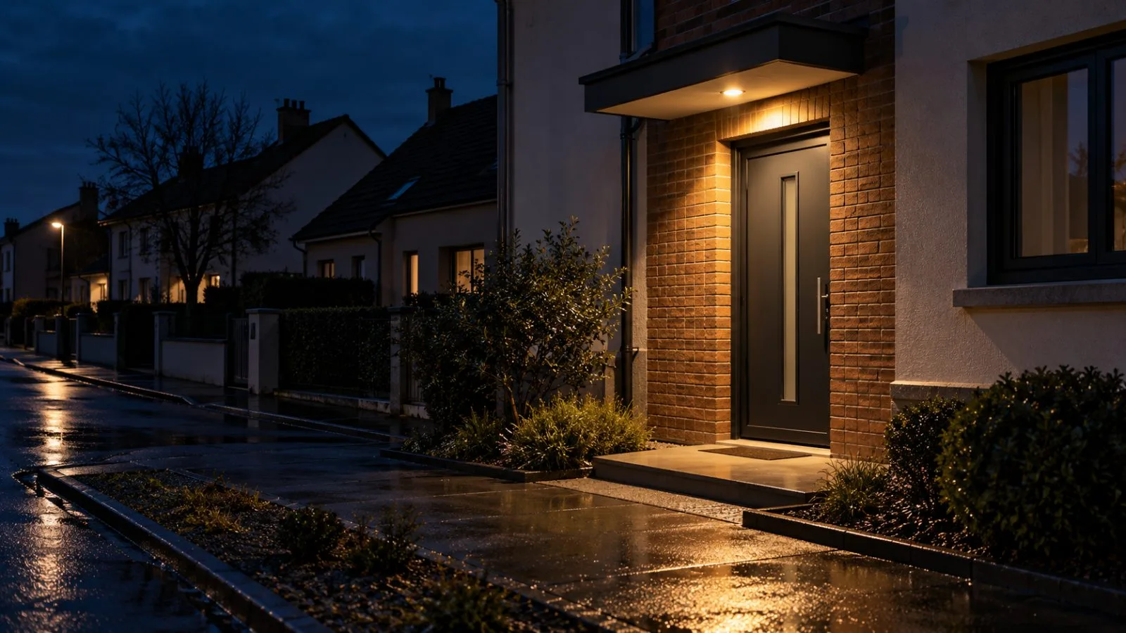 A quiet French home entrance under a single exterior light / TokenPost.ai