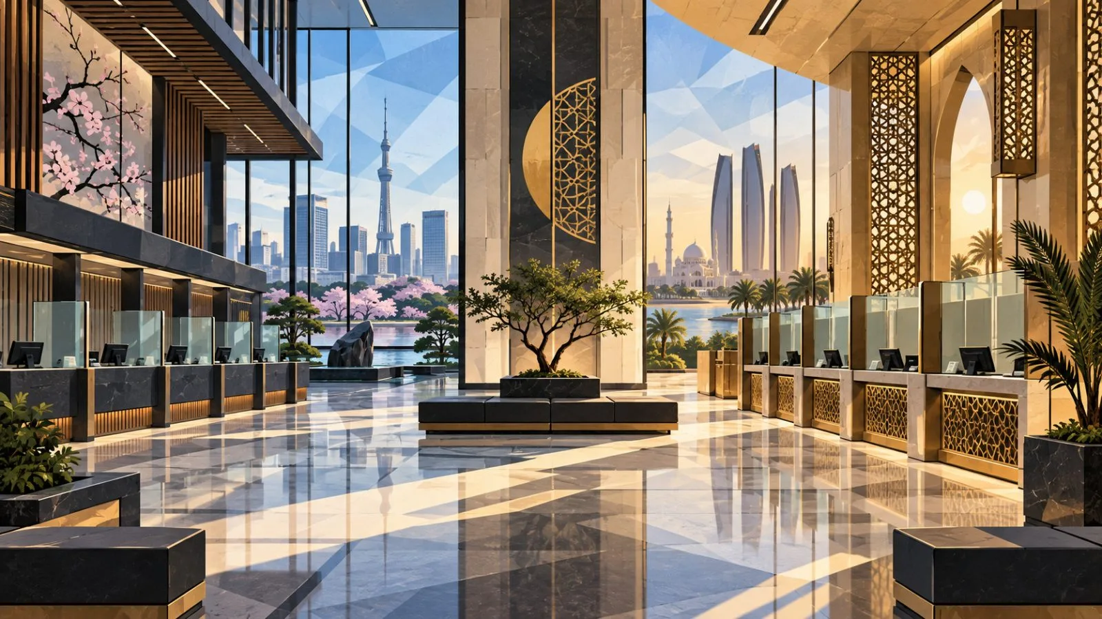 Modern bank lobby illuminated by early morning glass-filtered light / TokenPost.ai