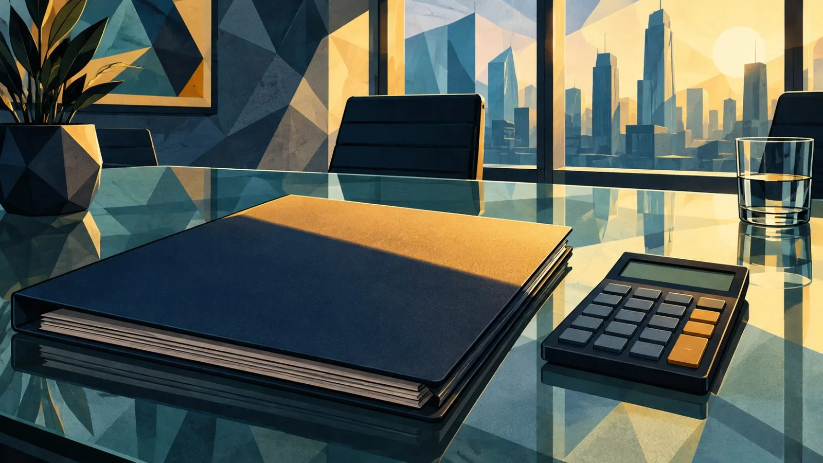 Unmarked quarterly report folder beside a calculator on glass / TokenPost.ai