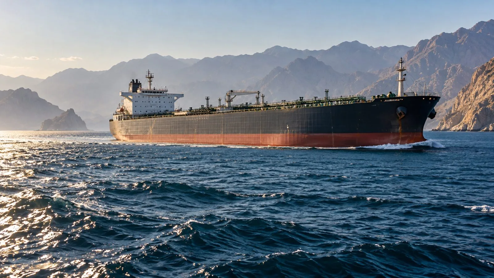 A merchant tanker crosses the Strait of Hormuz in late afternoon light / TokenPost.ai