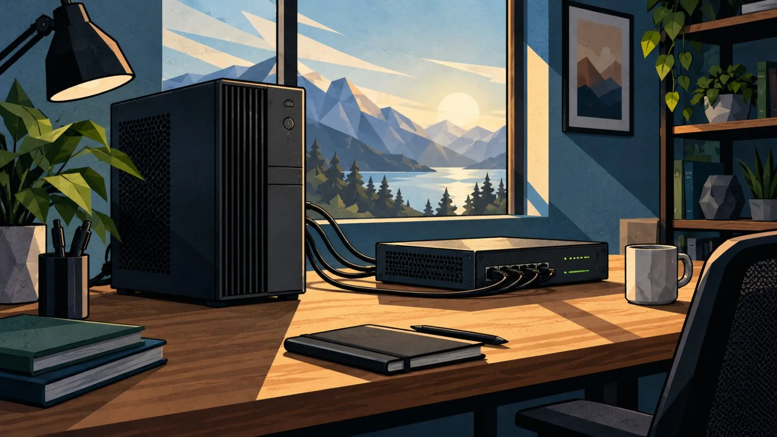 A compact workstation sits beside a small network appliance in soft morning light / TokenPost.ai
