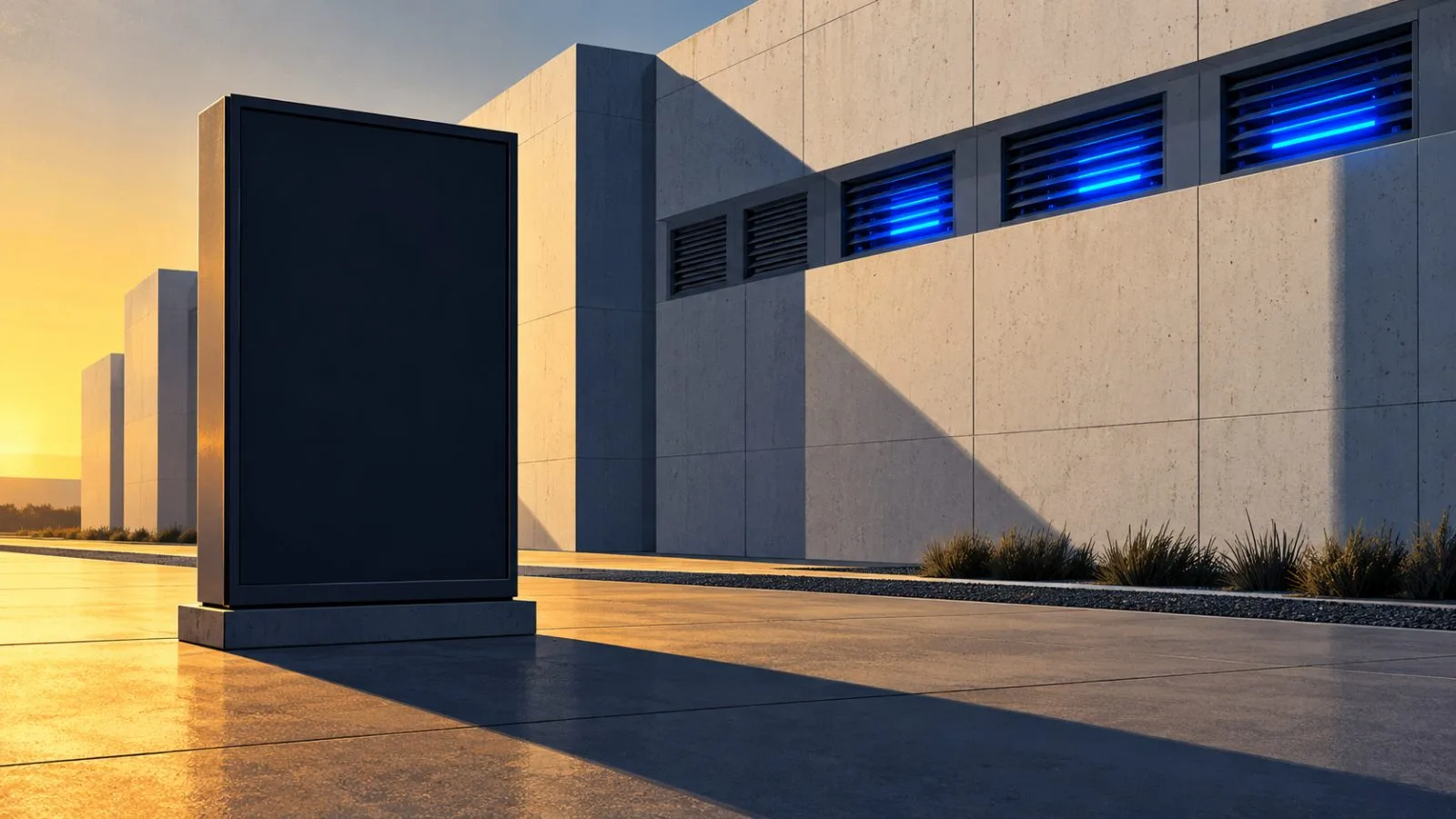 A blank campaign lightbox beside illuminated data center vents / TokenPost.ai