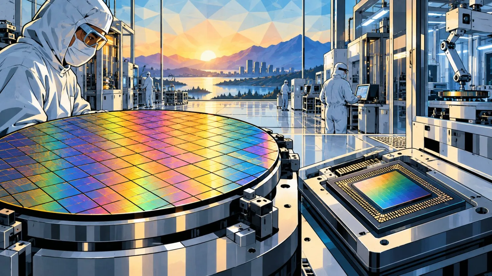 A silicon wafer rests beside a finished semiconductor chip / TokenPost.ai