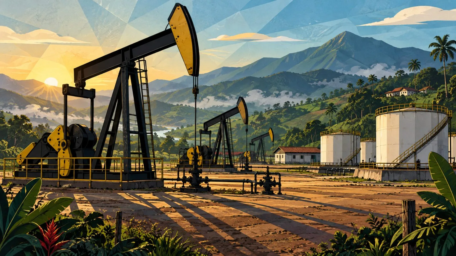 Oil pumpjacks stand across a rural field in morning light / TokenPost.ai