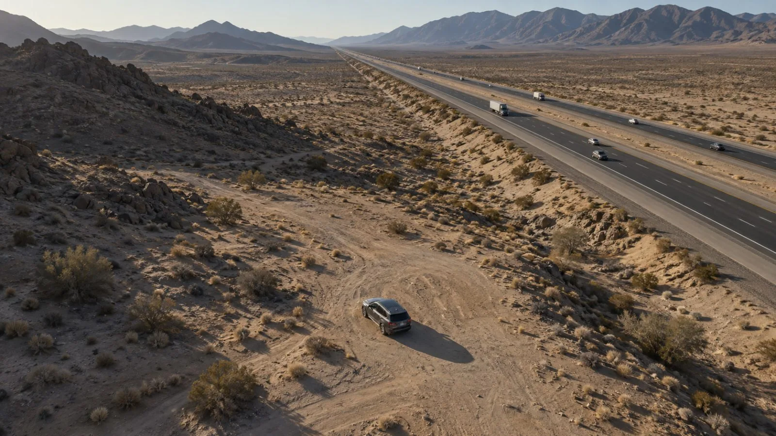 Unoccupied vehicle near a desert highway at sunrise / TokenPost.ai