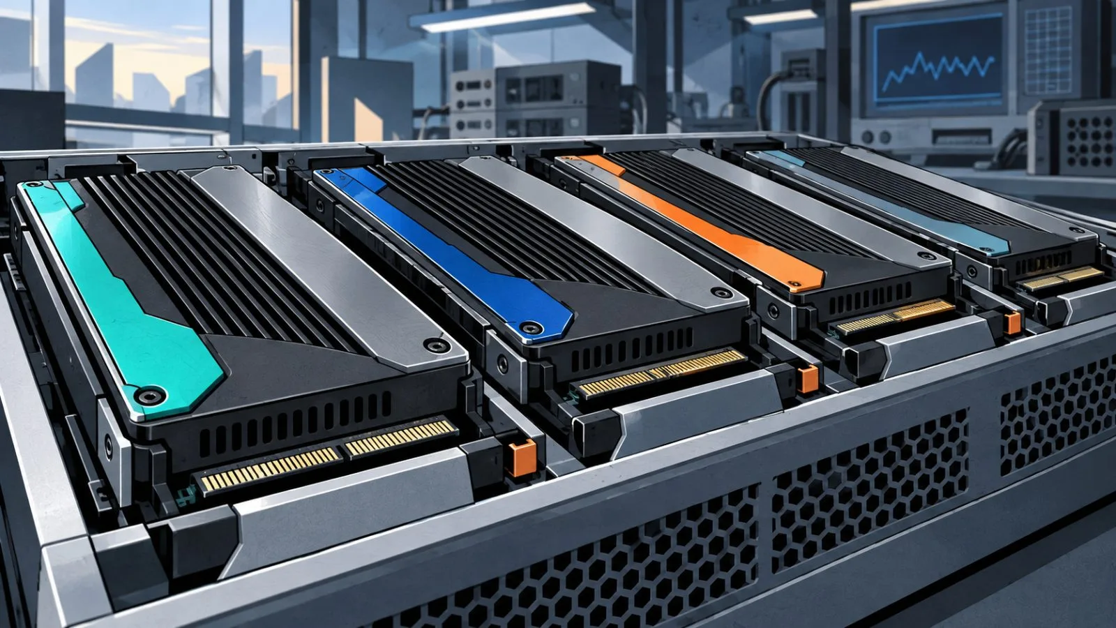 High-capacity storage modules arranged in a clean hardware test bay / TokenPost.ai