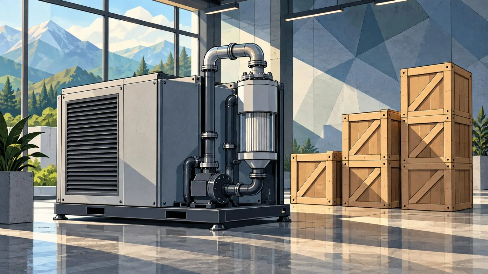 Environmental treatment equipment beside ascending stacks of shipping crates / TokenPost.ai