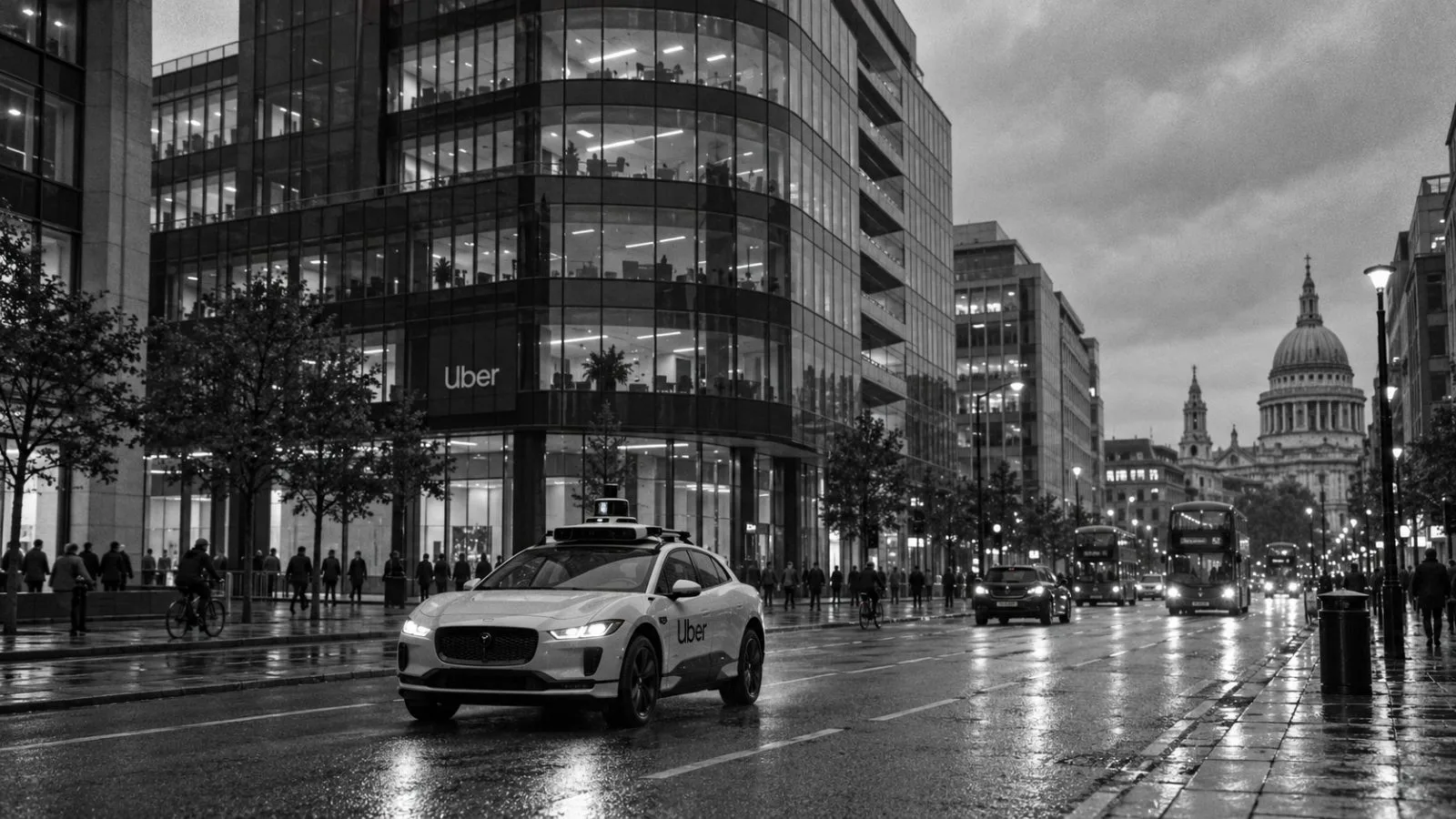 Autonomous vehicle traveling through London during early evening / TokenPost.ai