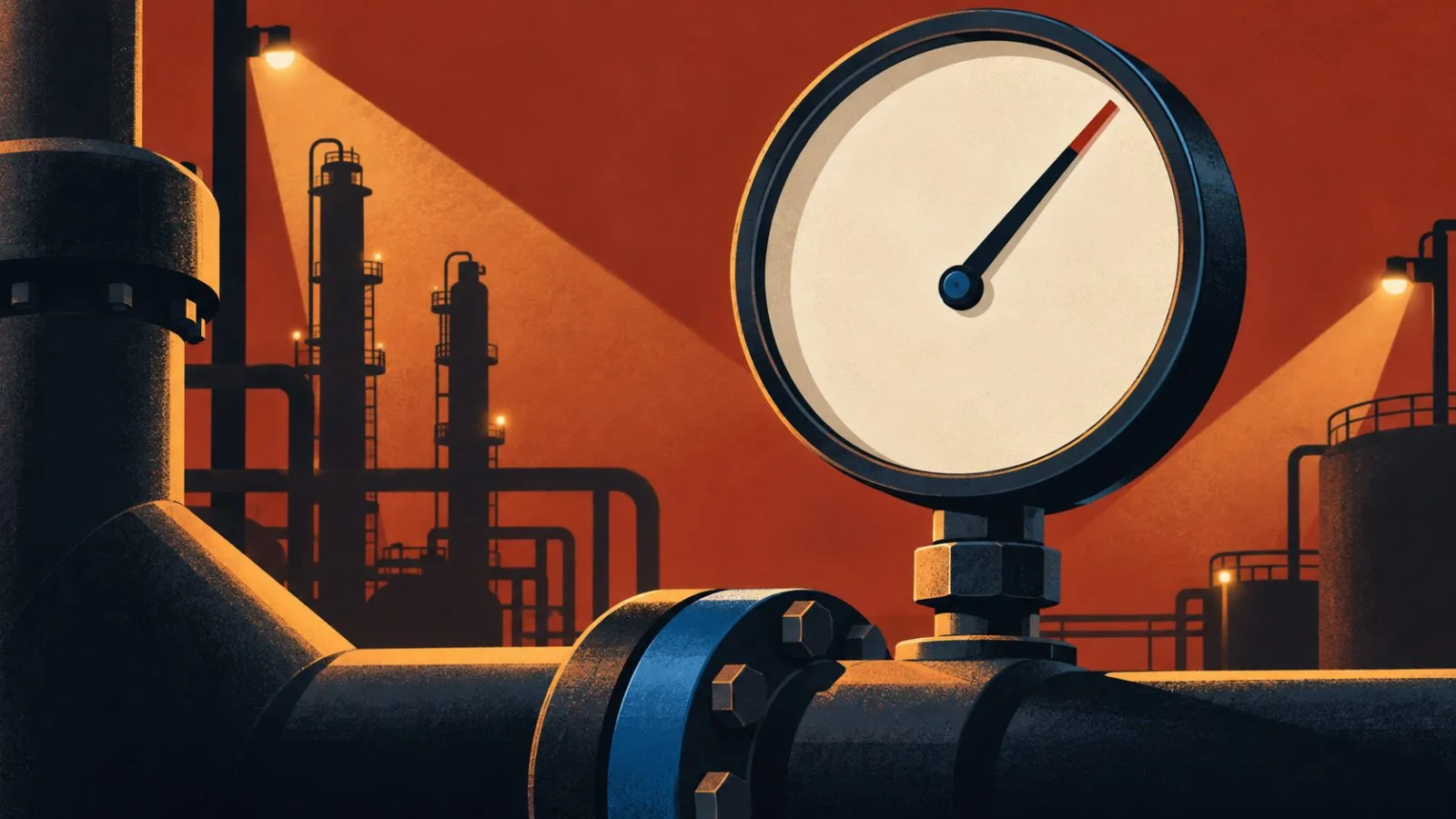 An unmarked pressure gauge mounted on a refinery pipeline / TokenPost.ai
