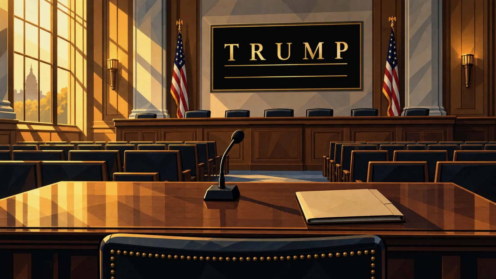 A microphone and sealed folder sit in an empty hearing room / TokenPost.ai