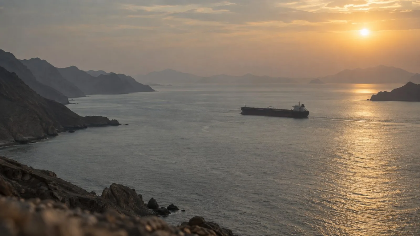 A crude oil tanker crosses sunlit water in the Strait of Hormuz / TokenPost.ai