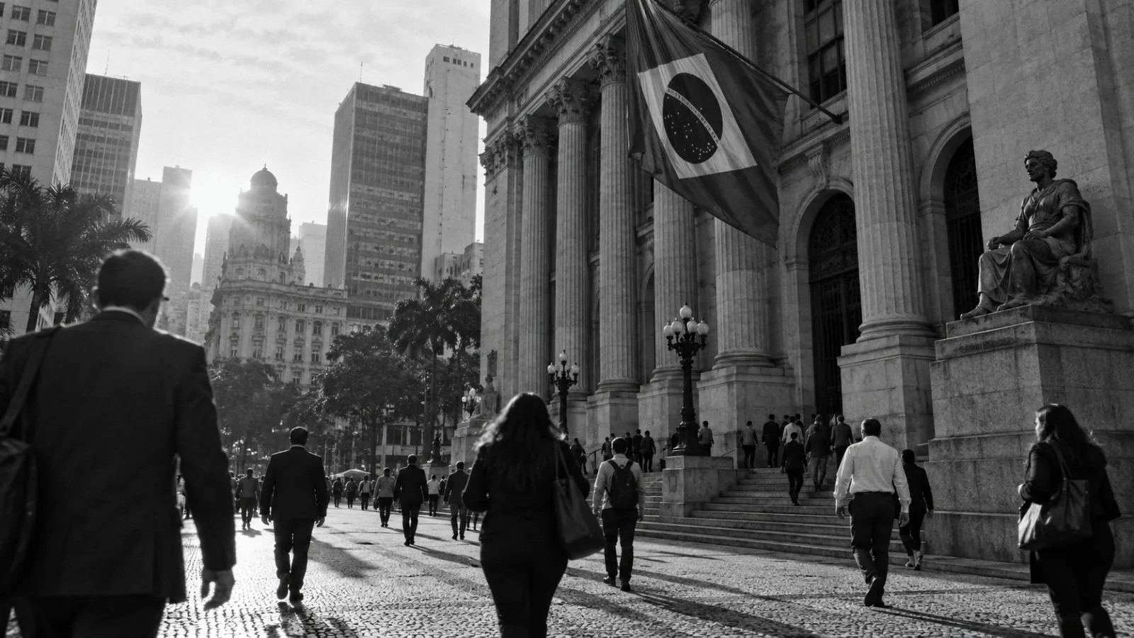 Brazilian flag outside a stock exchange at dawn / TokenPost.ai