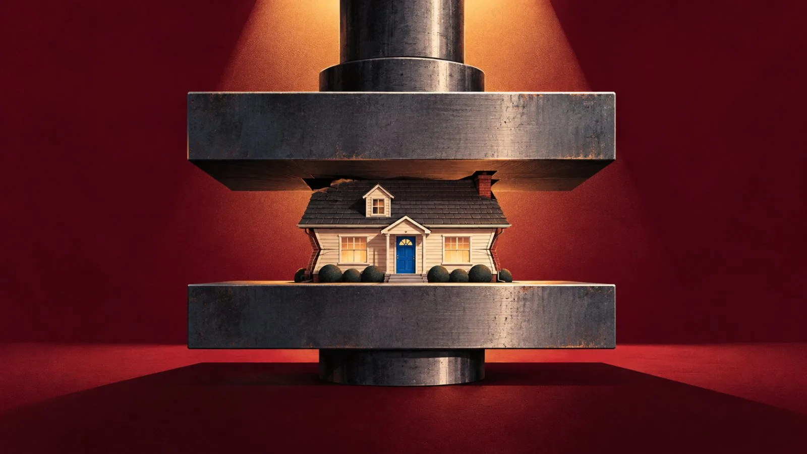 A miniature house sits between two parallel steel plates / TokenPost.ai