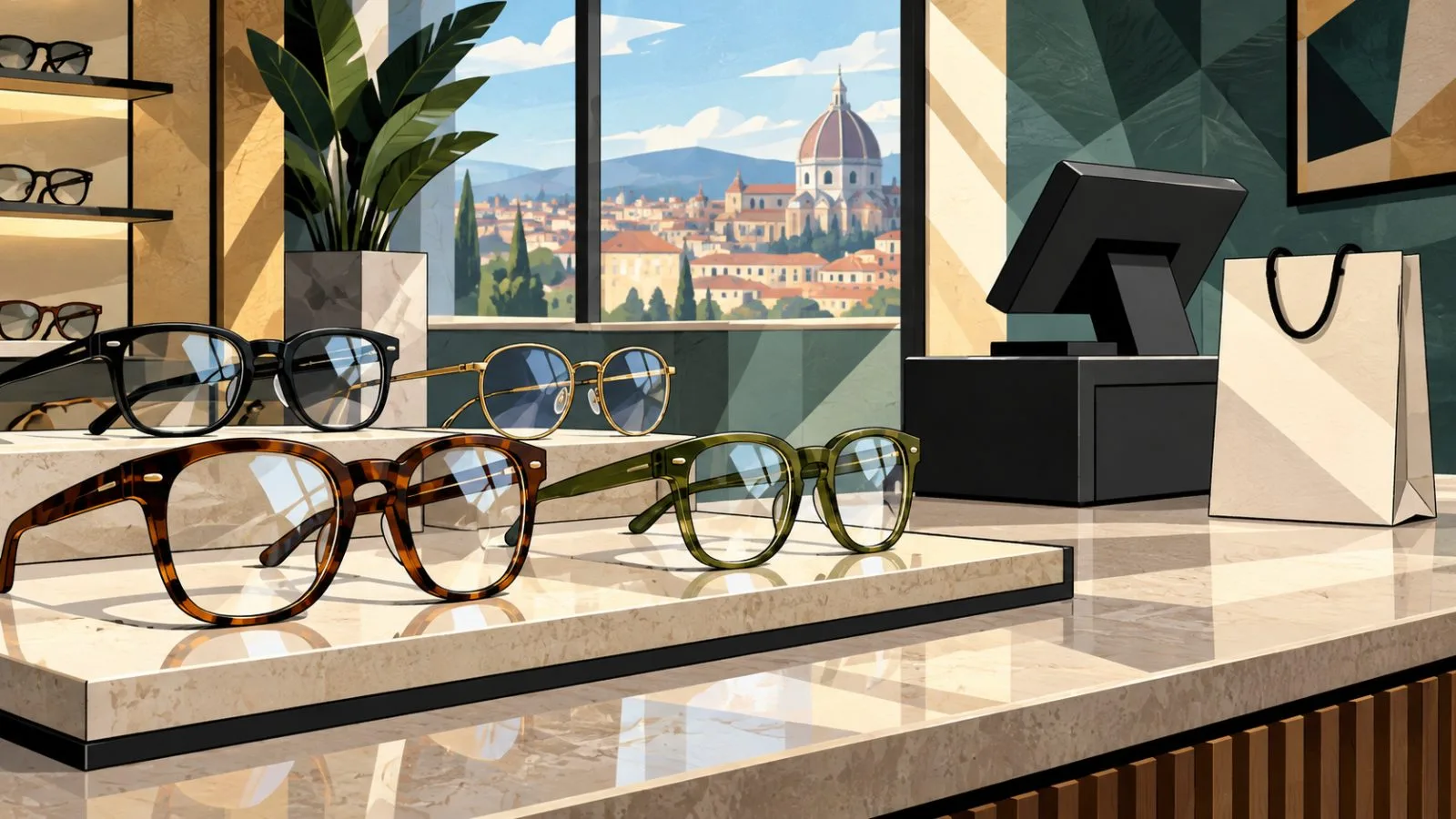 Eyeglasses arranged on a brightly lit boutique display / TokenPost.ai