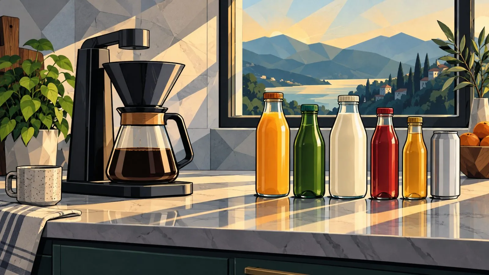 A coffee brewer and bottled drinks arranged on a bright counter / TokenPost.ai