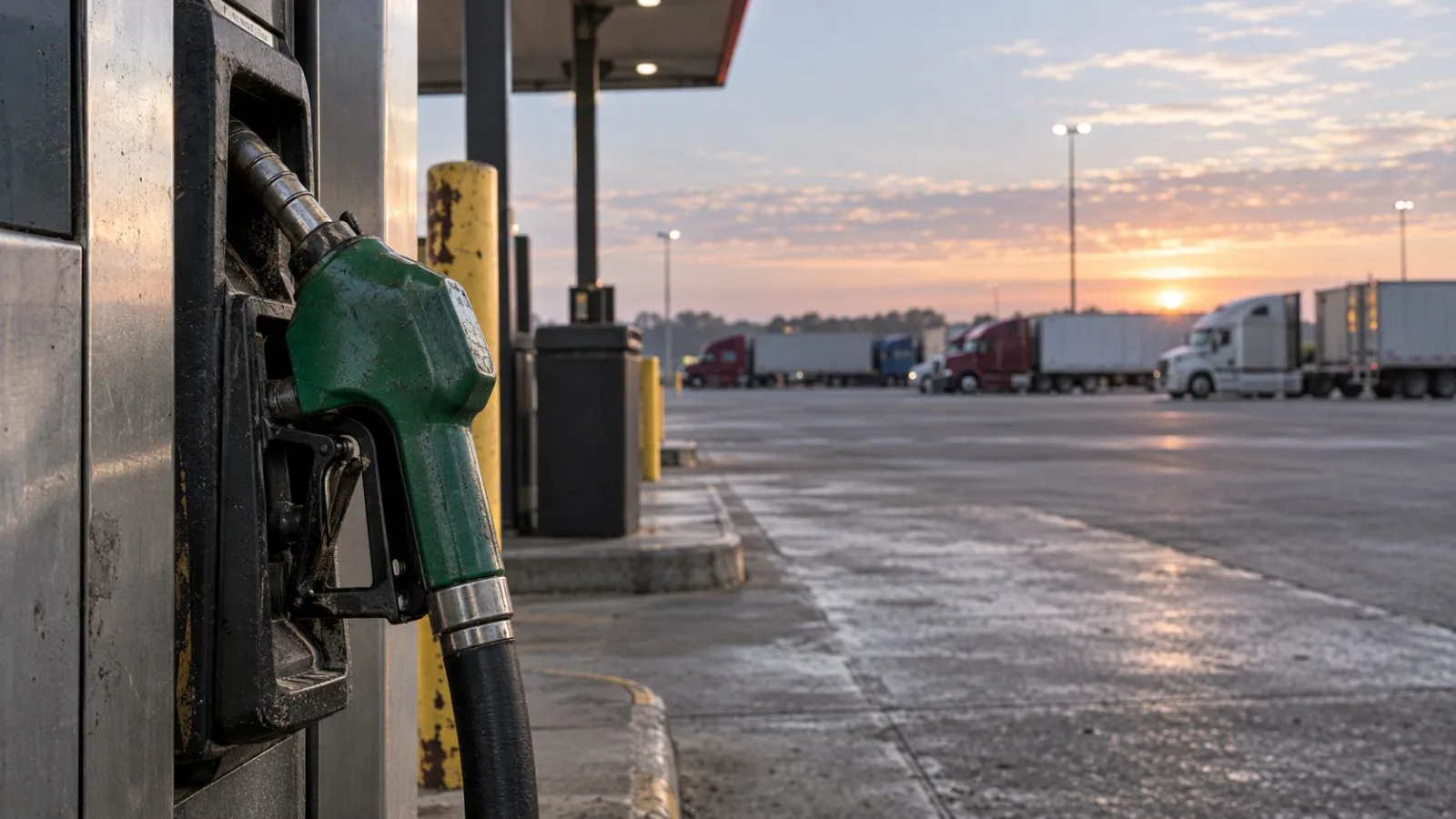 Diesel nozzle resting beside a fuel pump at dawn / TokenPost.ai