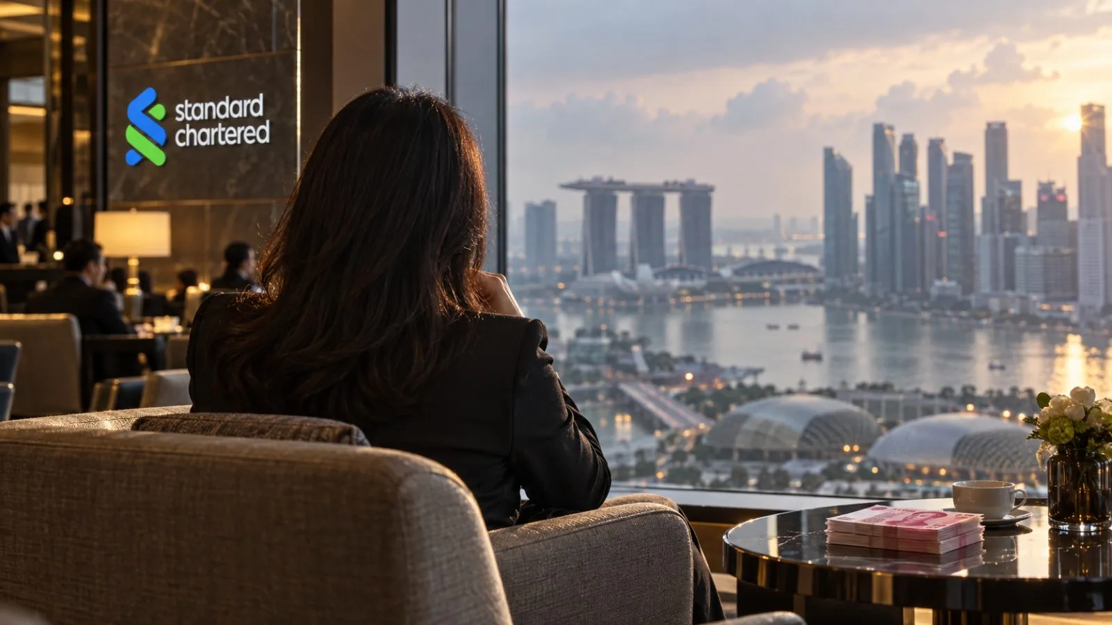 Red banknotes beside a window overlooking Singapore’s financial district / TokenPost.ai