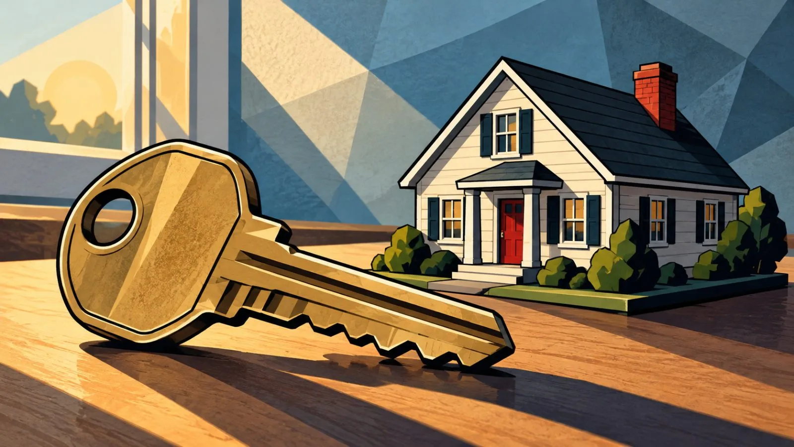 Brass house key beside a small suburban home model / TokenPost.ai