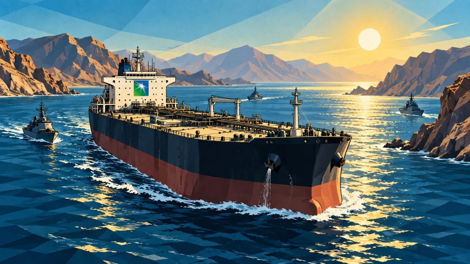 Crude tanker crossing narrow waters between rugged coastlines / TokenPost.ai