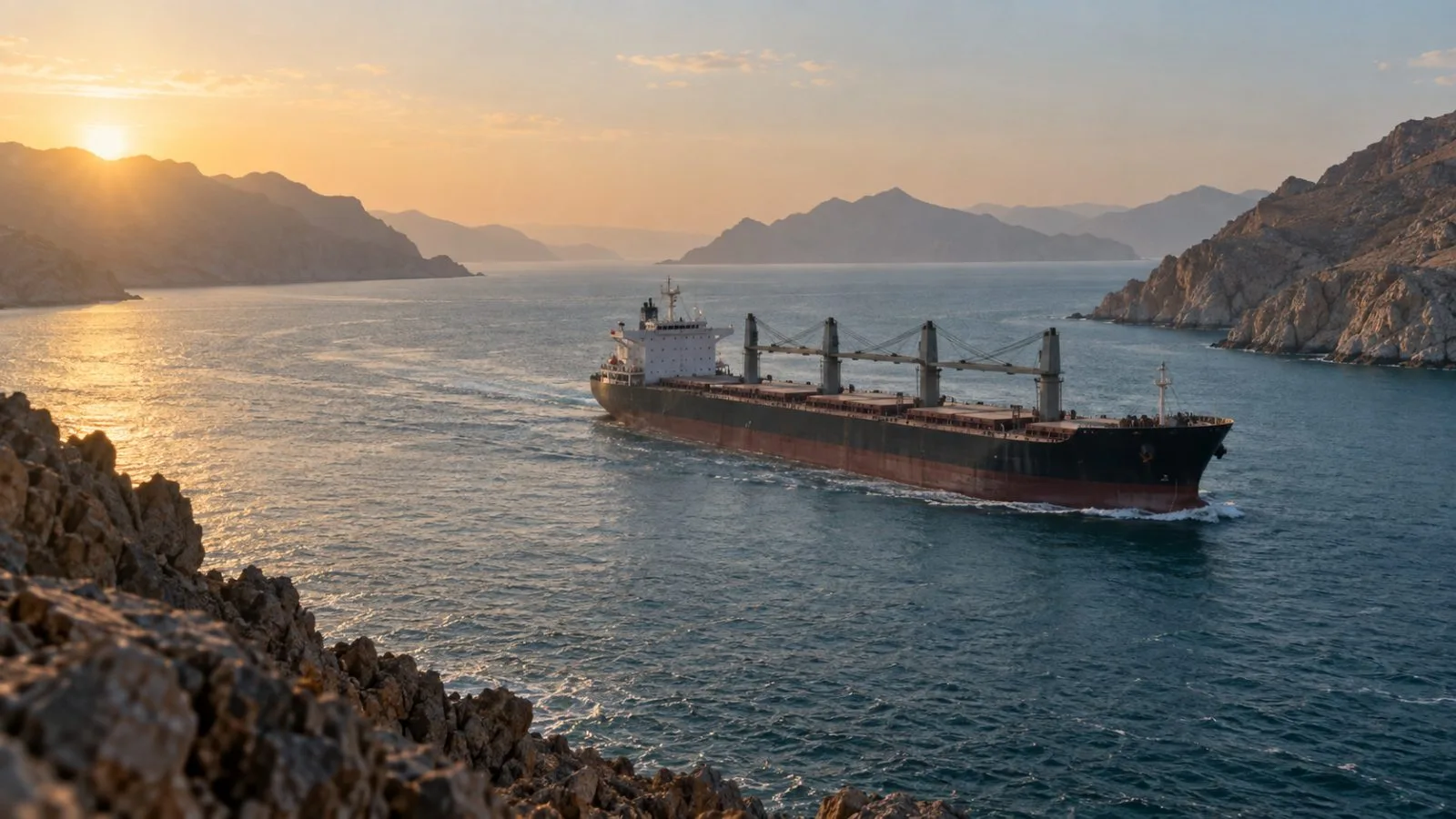 Fertilizer vessel crossing the Strait of Hormuz at dawn / TokenPost.ai