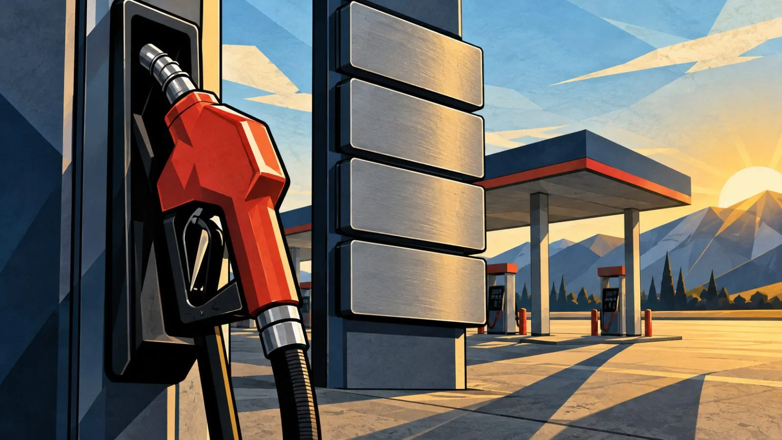 Gasoline nozzle beside rising blank price markers in morning light / TokenPost.ai