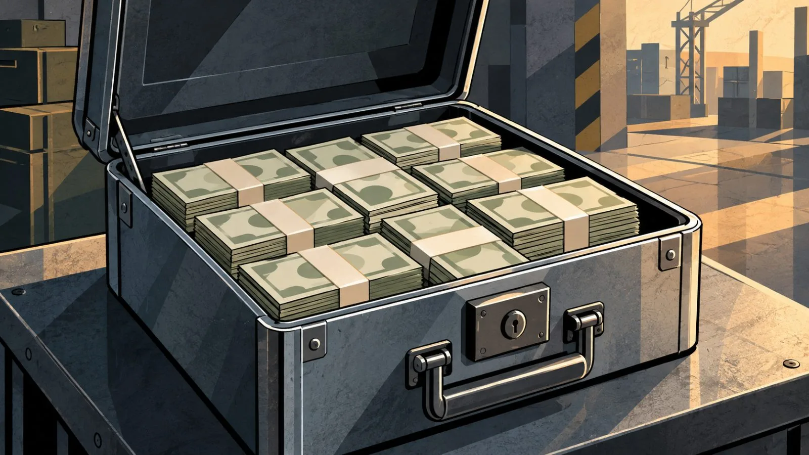Bundled banknotes resting inside an open steel cashbox / TokenPost.ai