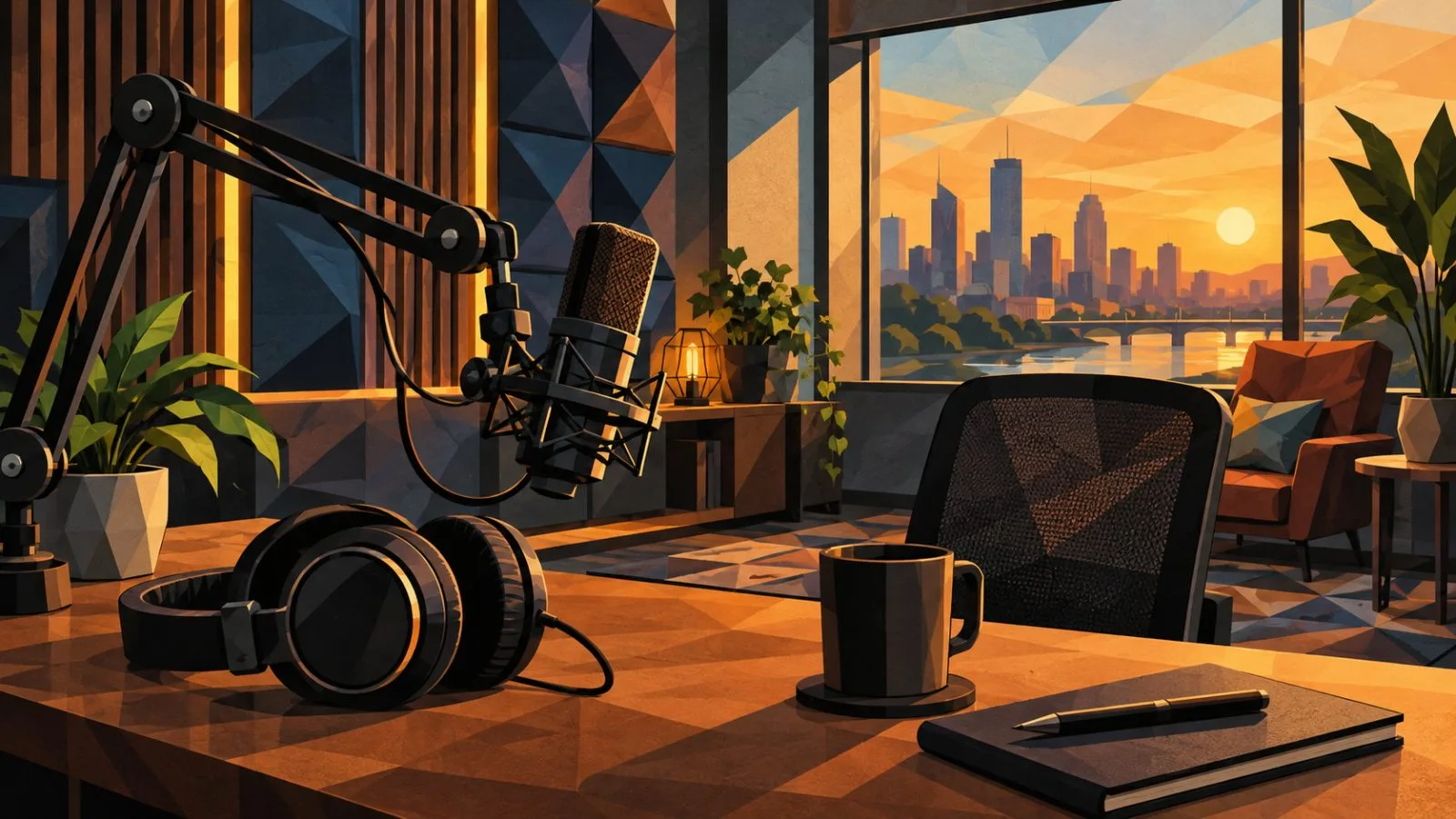Studio microphone and headphones inside a softly lit recording booth / TokenPost.ai
