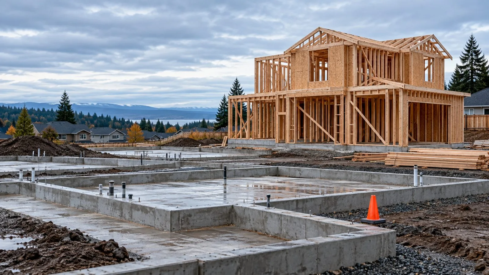 An unfinished home frame stands beside empty foundations in morning light. / TokenPost.ai
