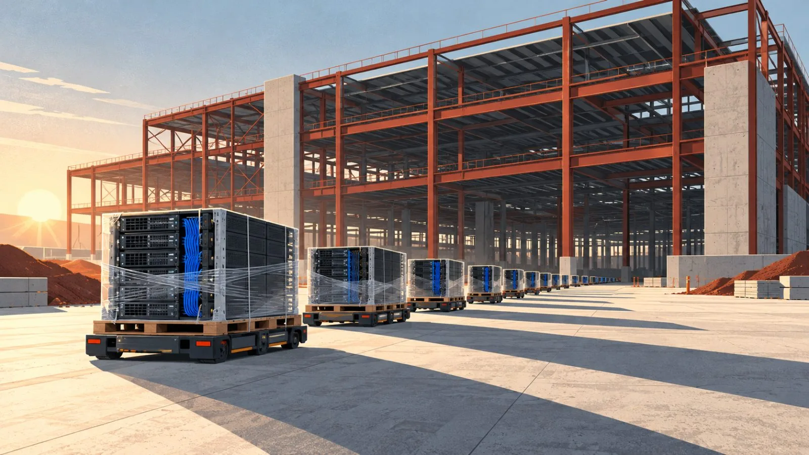 Server chassis pallets line the loading apron of a data center / TokenPost.ai