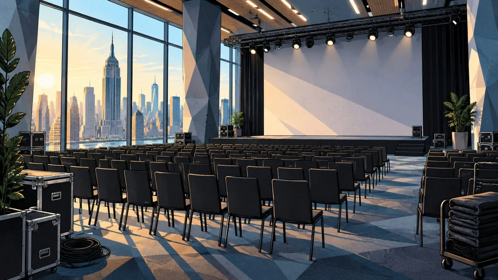 Empty conference hall prepared for a major New York crypto event / TokenPost.ai