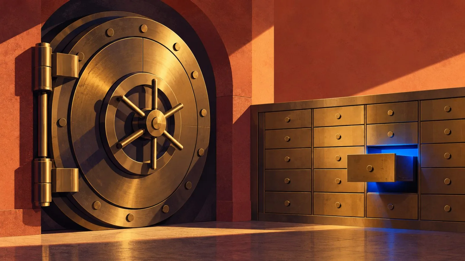 A brass vault door stands beside a row of deposit drawers / TokenPost.ai