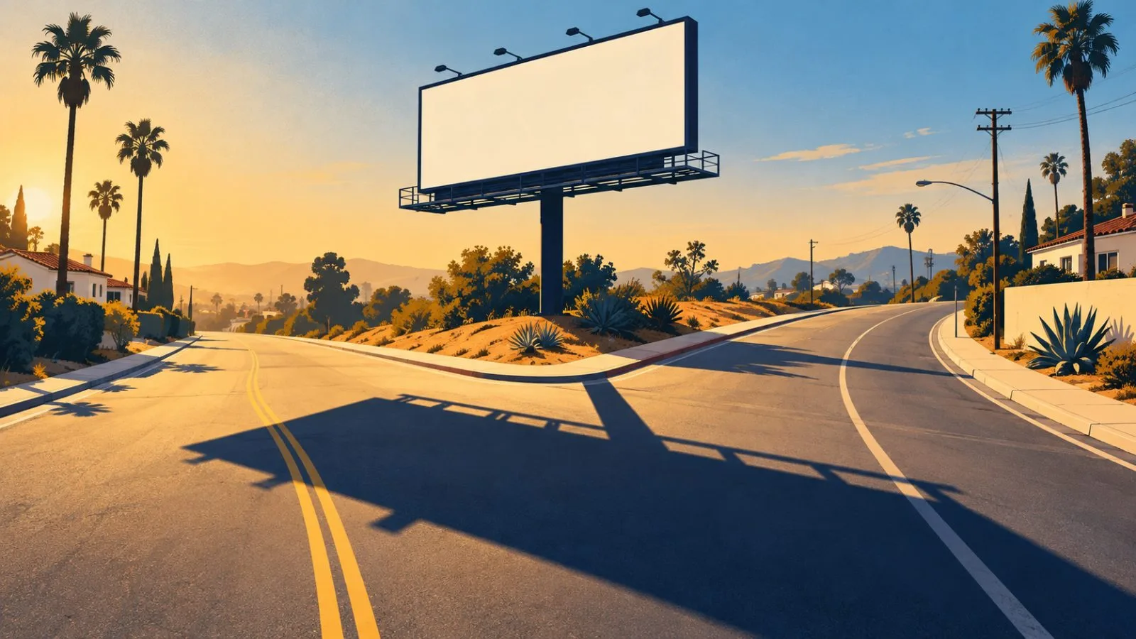 An unmarked billboard casts a long shadow over a California road / TokenPost.ai