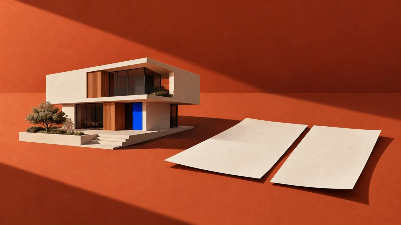 A small house model beside a cleanly trimmed paper edge / TokenPost.ai