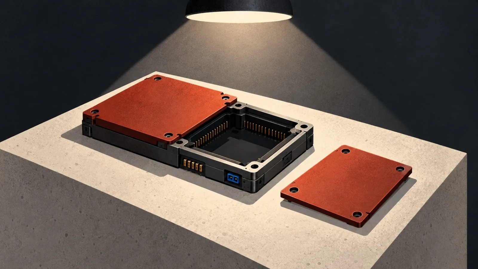 A security module rests beside an empty repair plate / TokenPost.ai