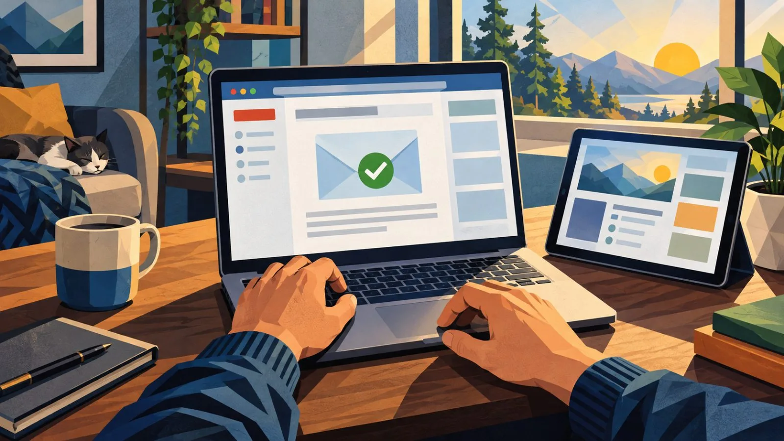 Hands review an approval screen beside a laptop and tablet / TokenPost.ai