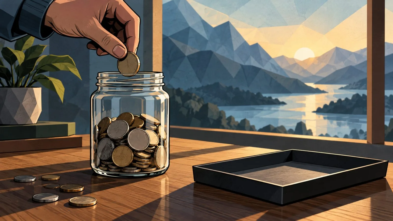 Plain tokens beside a glass jar and scattered coins / TokenPost.ai
