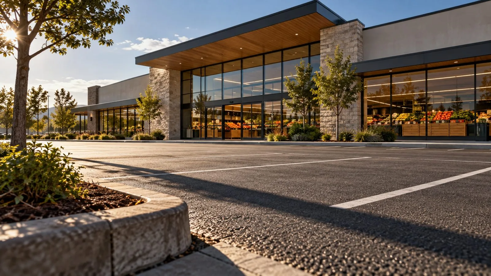A grocery store anchors a low strip of neighborhood retail shops / TokenPost.ai