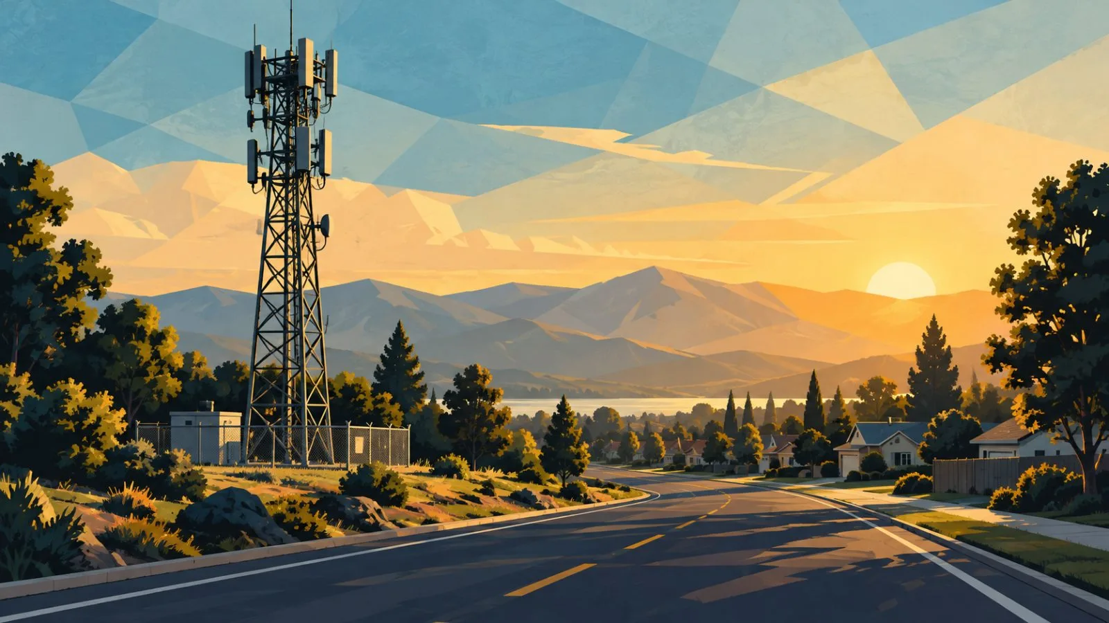 Cellular tower rises above a quiet suburban road at dawn / TokenPost.ai