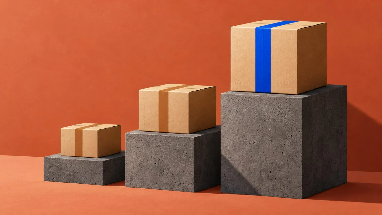 Three unmarked parcels sit on ascending concrete blocks. / TokenPost.ai