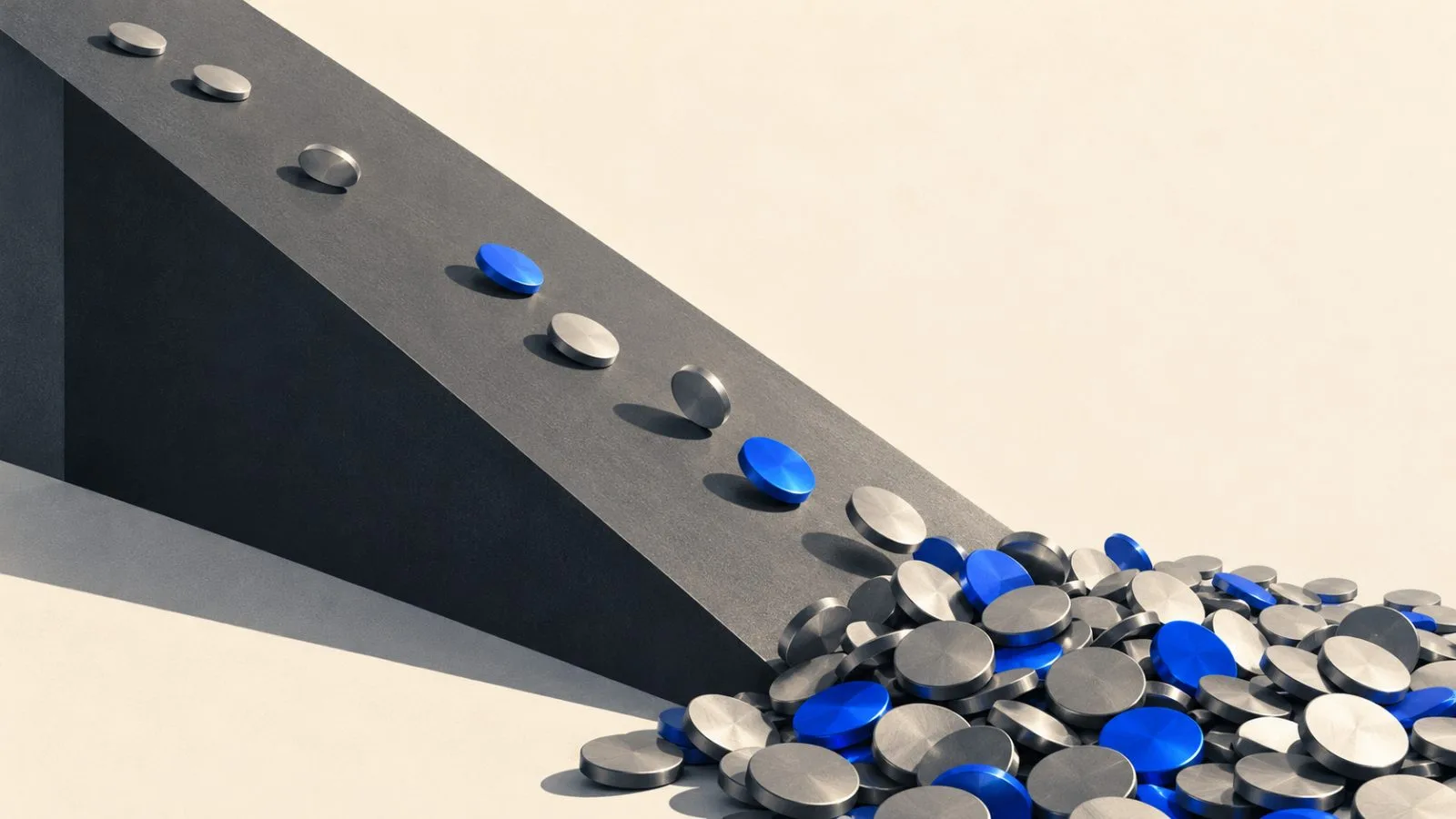 Metal discs gather at the base of a steep graphite ramp / TokenPost.ai