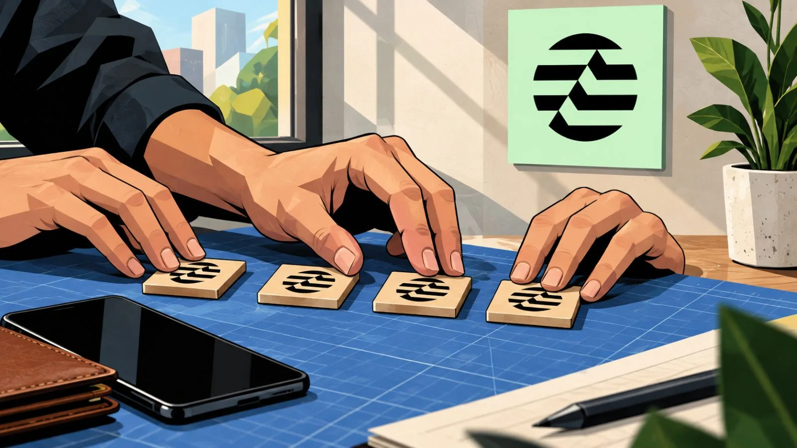 Faceted metallic token resting on a stone market display / TokenPost.ai