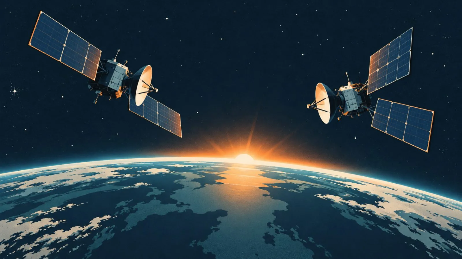 Two communications satellites pass above Earth's bright horizon / TokenPost.ai