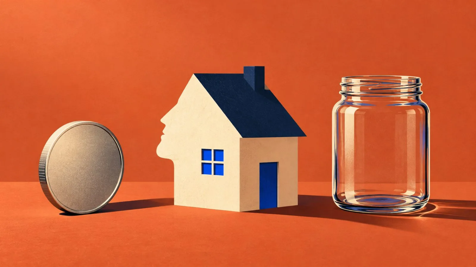 A miniature house sits between a metal token and a savings jar / TokenPost.ai