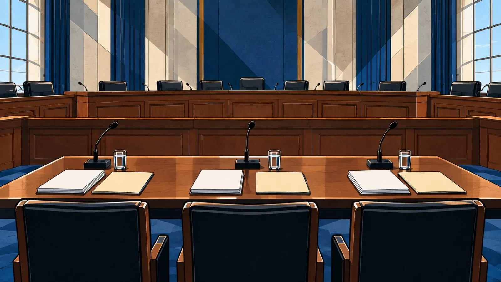 Empty congressional hearing room with microphones and folders / TokenPost.ai