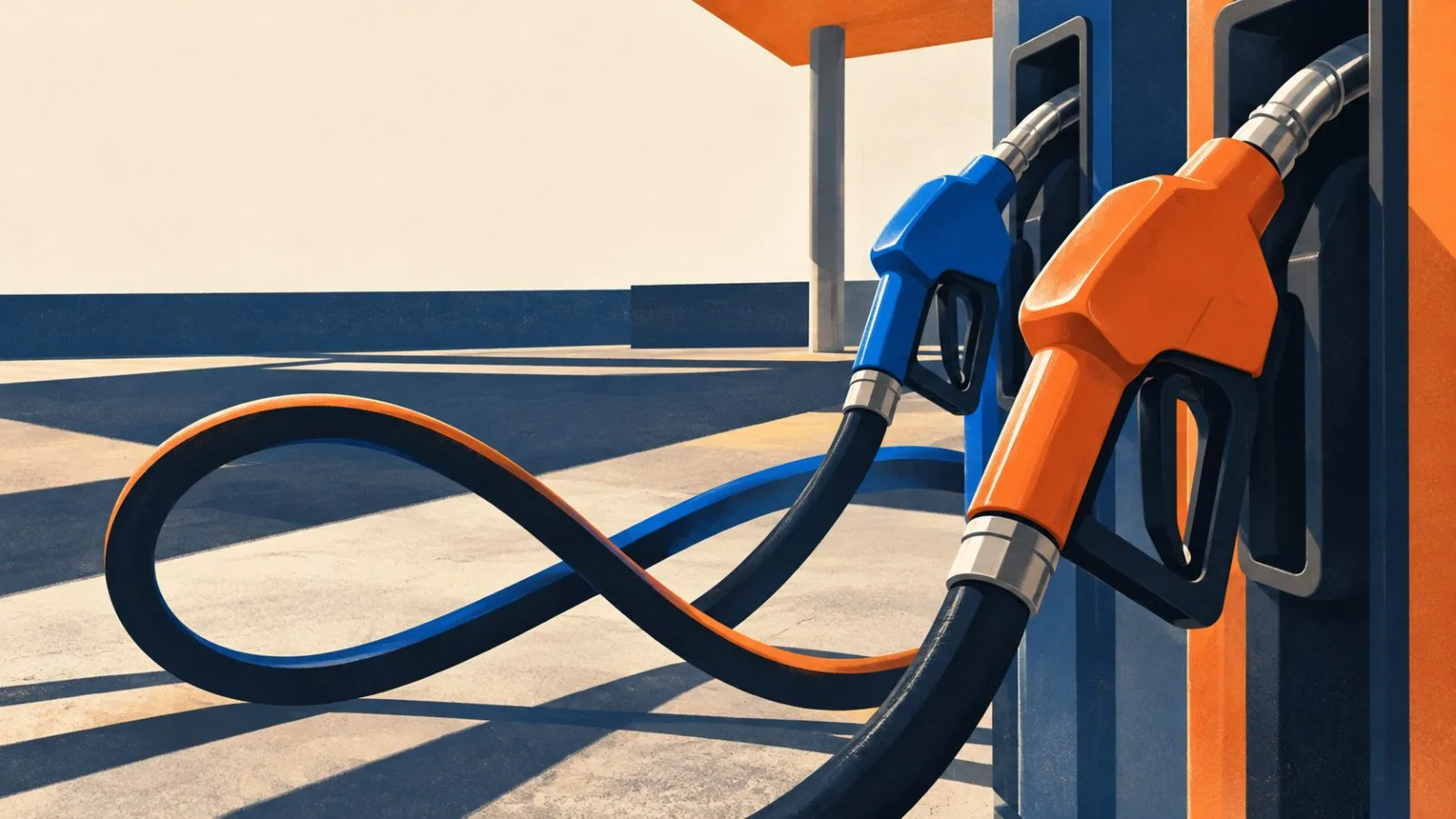 Two fuel nozzles hang side by side at a highway service station / TokenPost.ai
