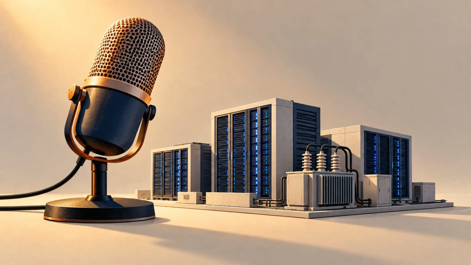 A miniature data center sits beside a podcast microphone / TokenPost.ai