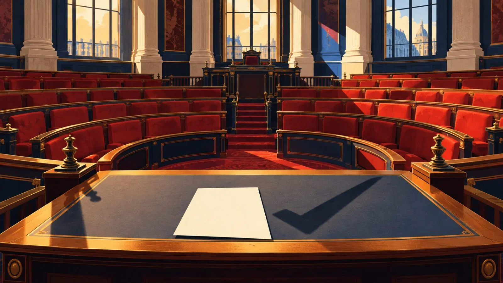 An unmarked document lies on a desk in an empty Senate chamber / TokenPost.ai